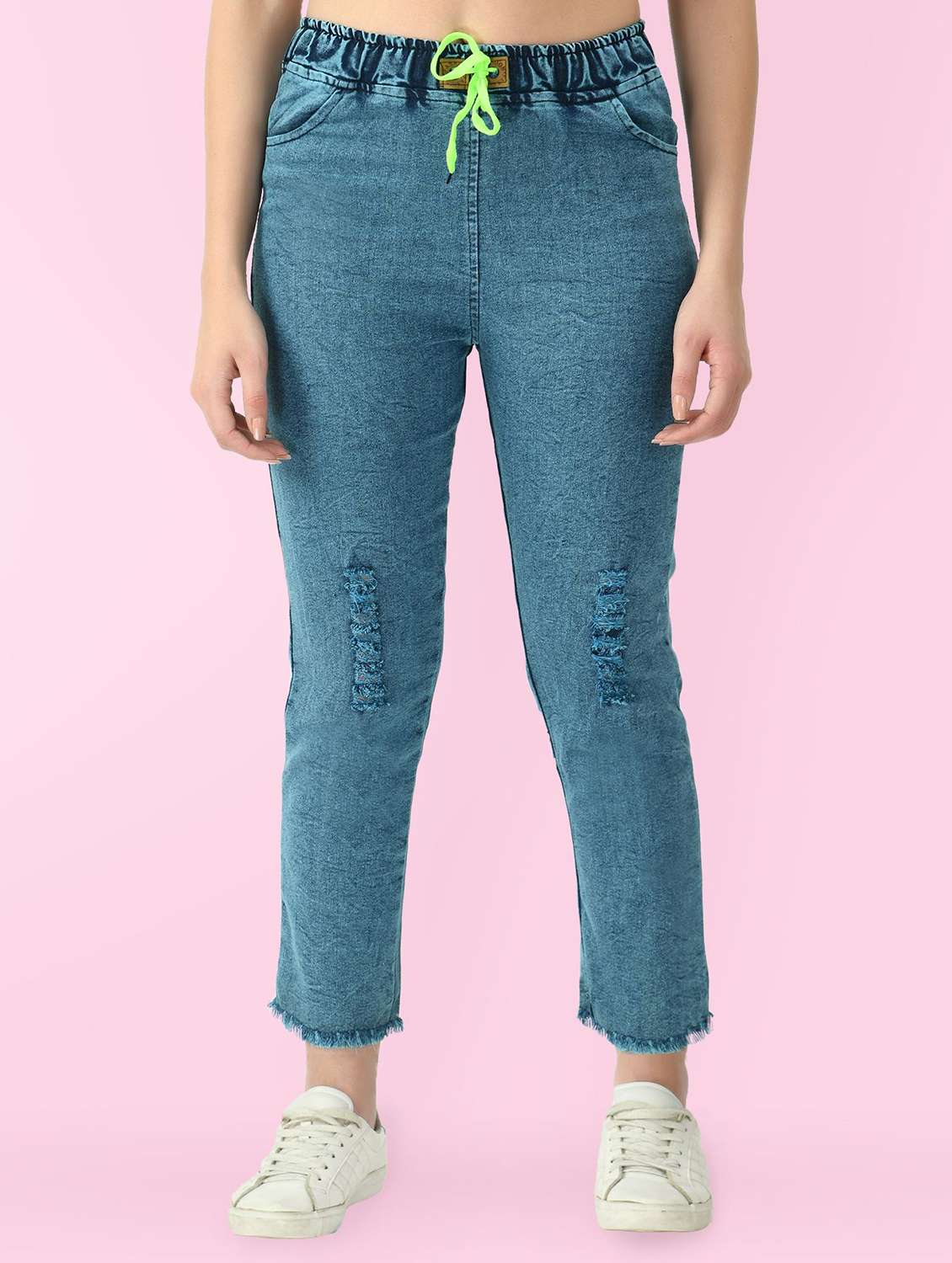 women distressed mid rise slim fit jean