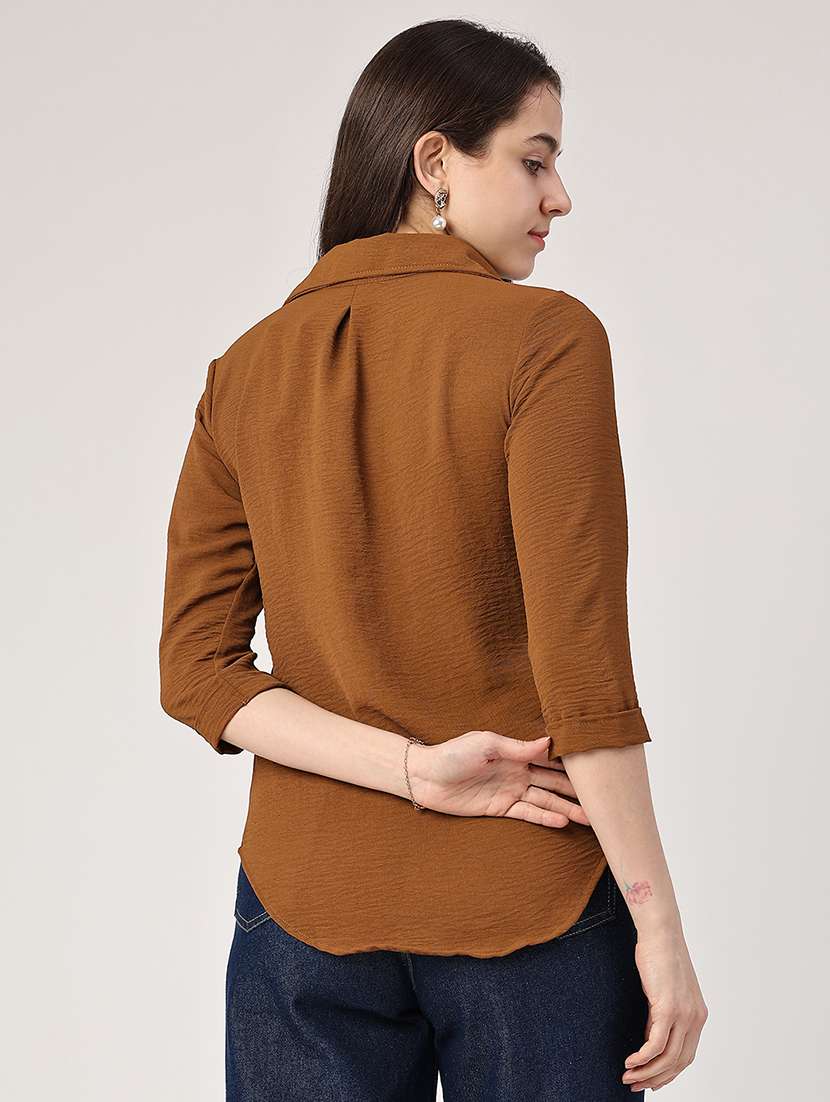 Women Brown Cotton Regular Shirt - 22330634 -  Standard Image - 3