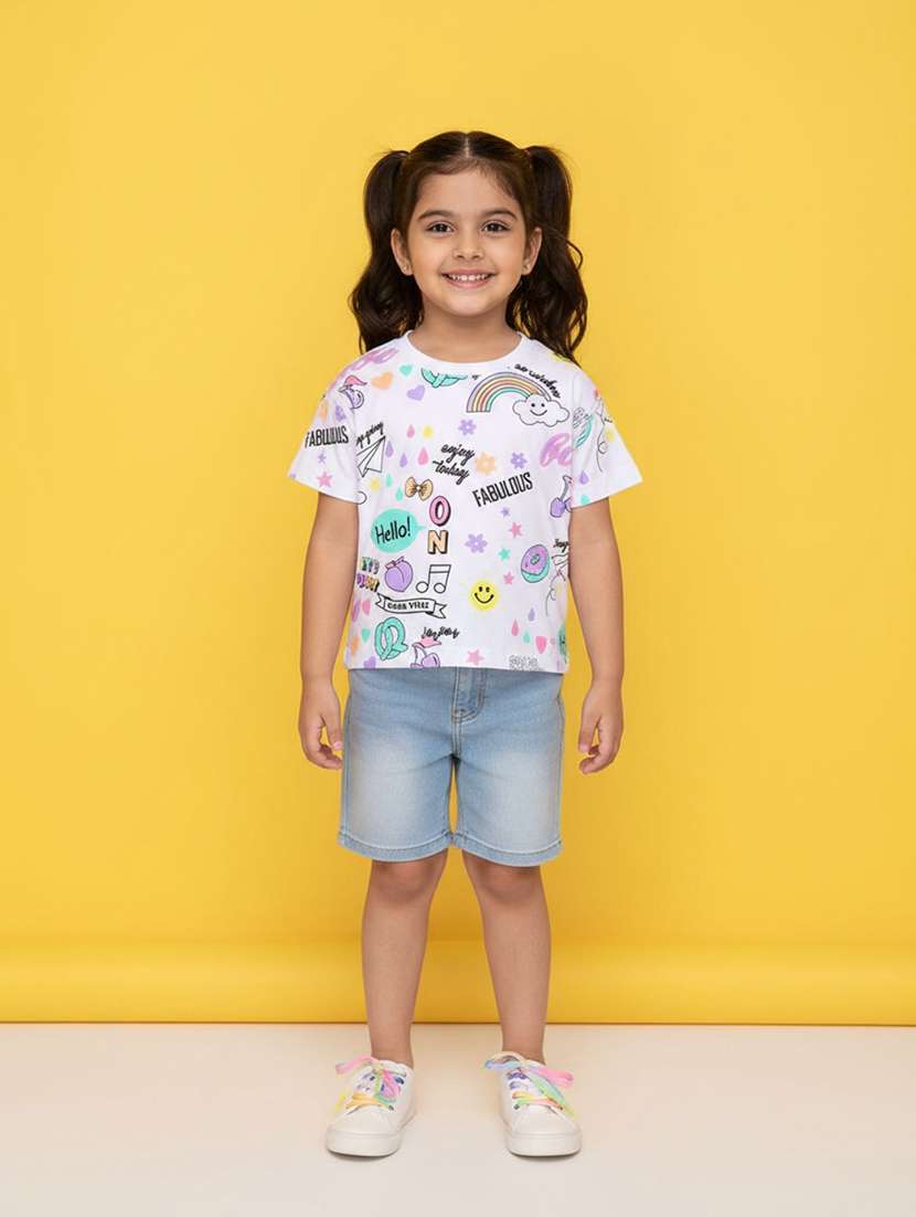 girls printed round neck tee