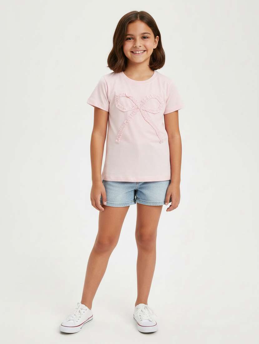 girls applique detailed round neck tee