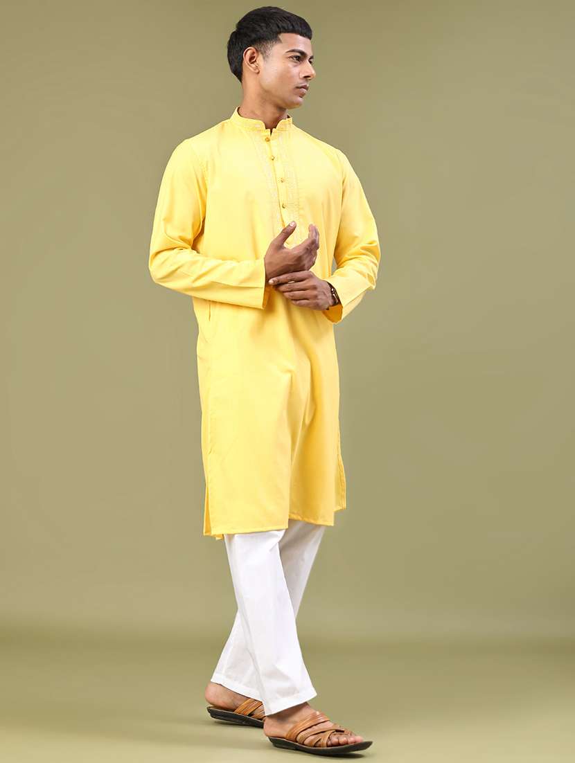 men solid mandarin neck kurta pyjama ethnic wear set