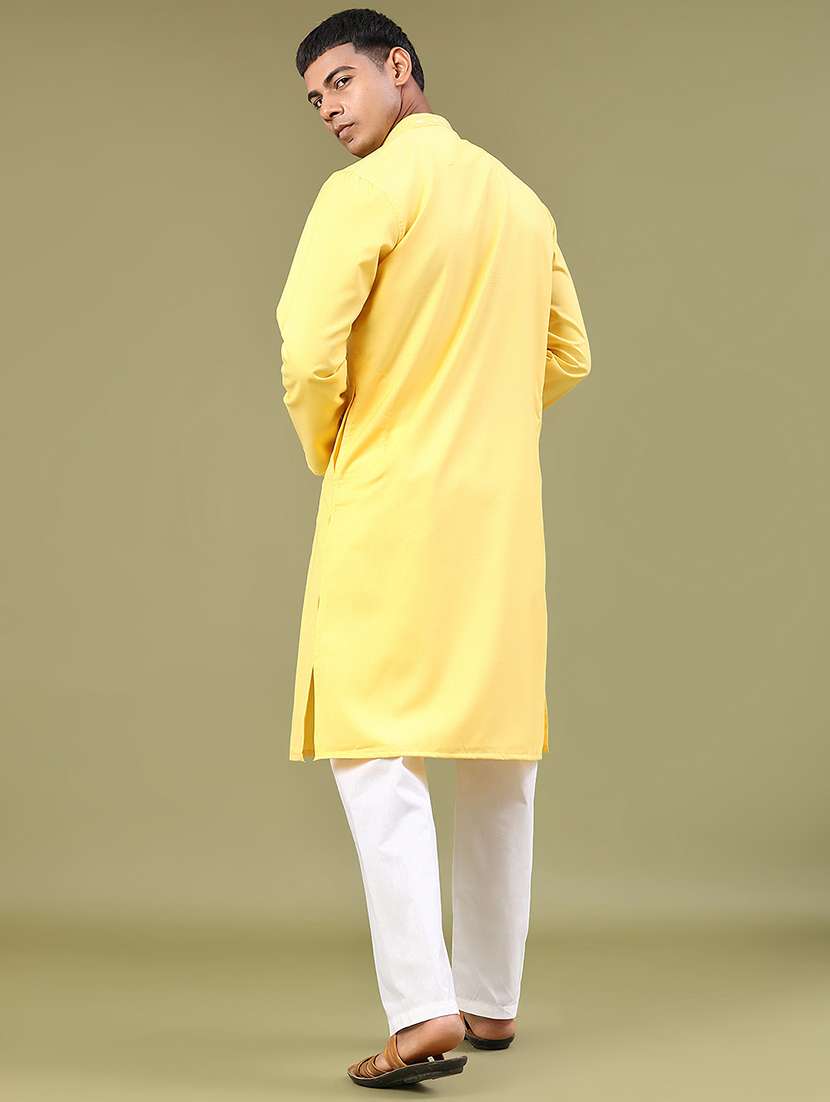 men solid mandarin neck kurta pyjama ethnic wear set - 22331209 -  Standard Image - 3