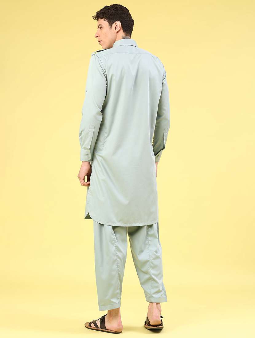 men solid long sleeve pathani ethnic wear set - 22331214 -  Standard Image - 3