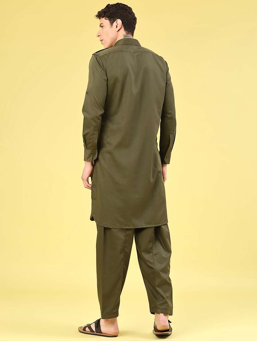 men solid long sleeve pathani ethnic wear set - 22331215 -  Standard Image - 3