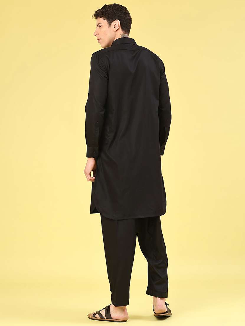 men solid long sleeve pathani ethnic wear set - 22331219 -  Standard Image - 3