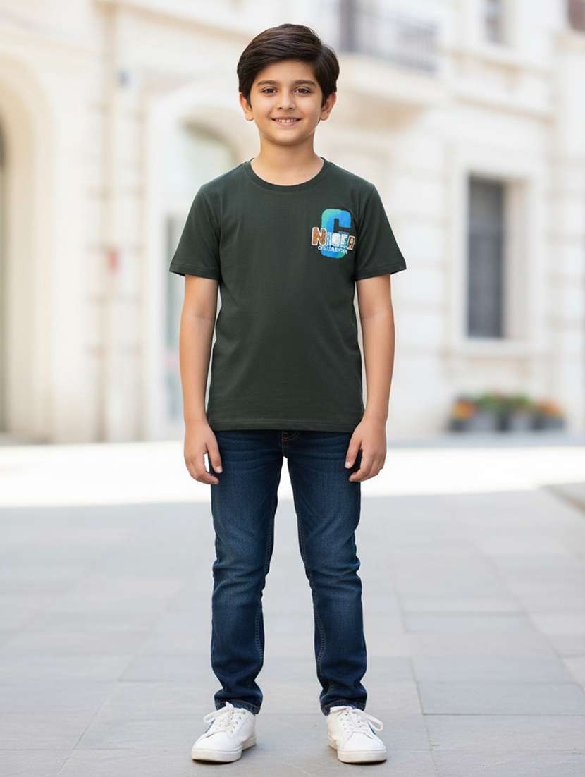 boys green cotton blend t-shirt