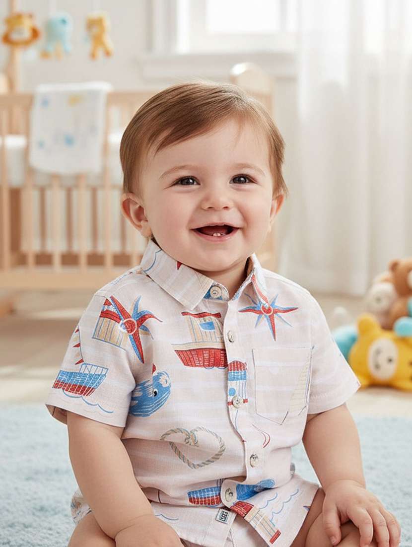 boys printed short sleeve collared shirt