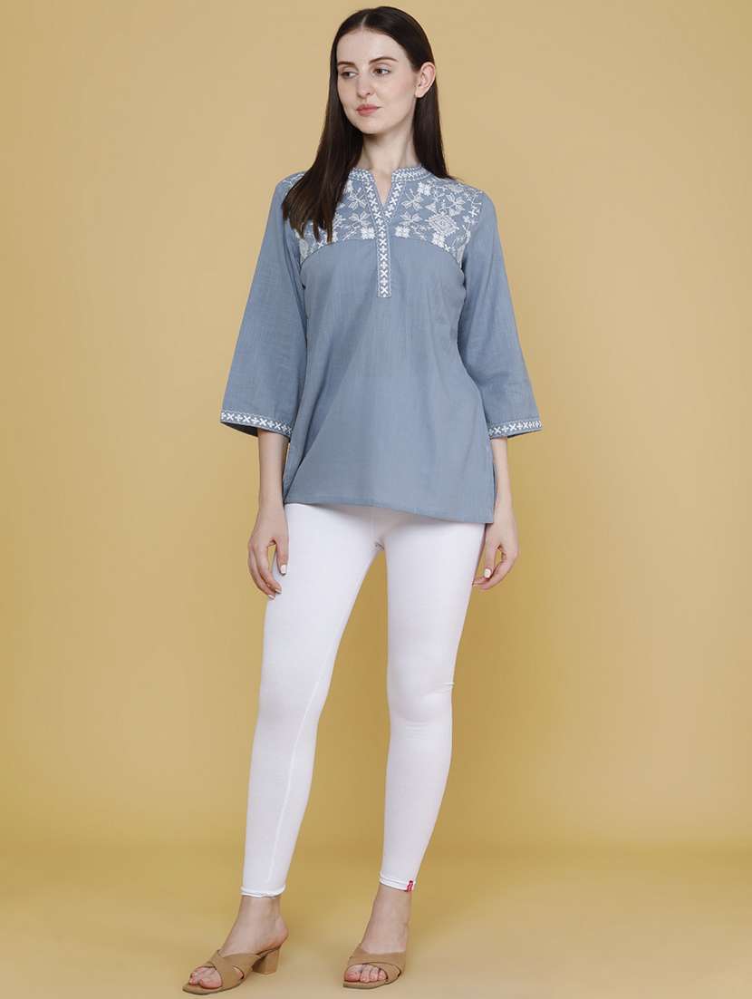 women embroidered three quarter sleeves straight kurti - 22331257 -  Standard Image - 5
