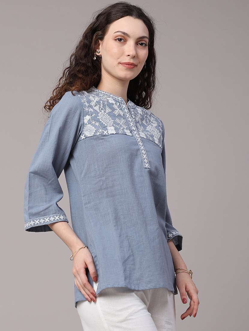 women embroidered three quarter sleeves straight kurti - 22331258 -  Standard Image - 3