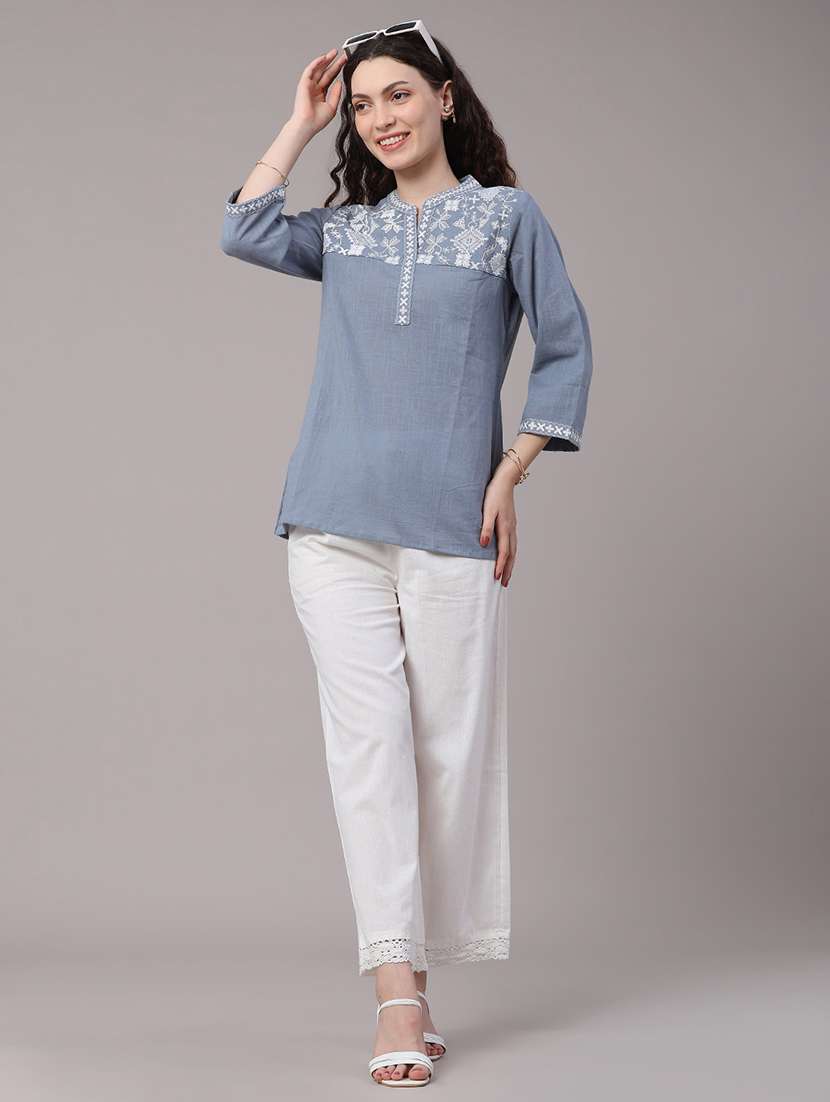 women embroidered three quarter sleeves straight kurti - 22331258 -  Standard Image - 5