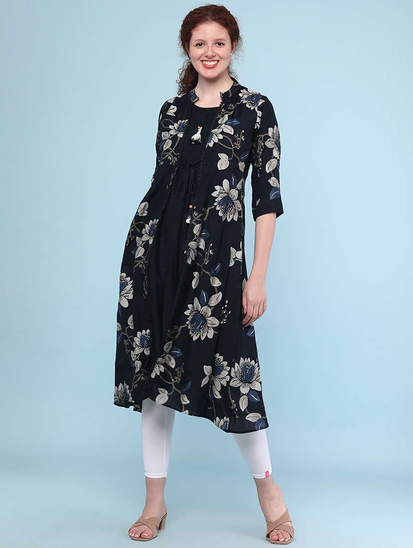 navy blue cotton aline kurta - 22331266 -  Standard Image - 3