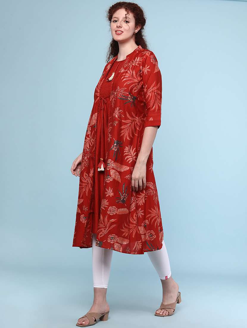 rust cotton flared kurta - 22331269 -  Standard Image - 3