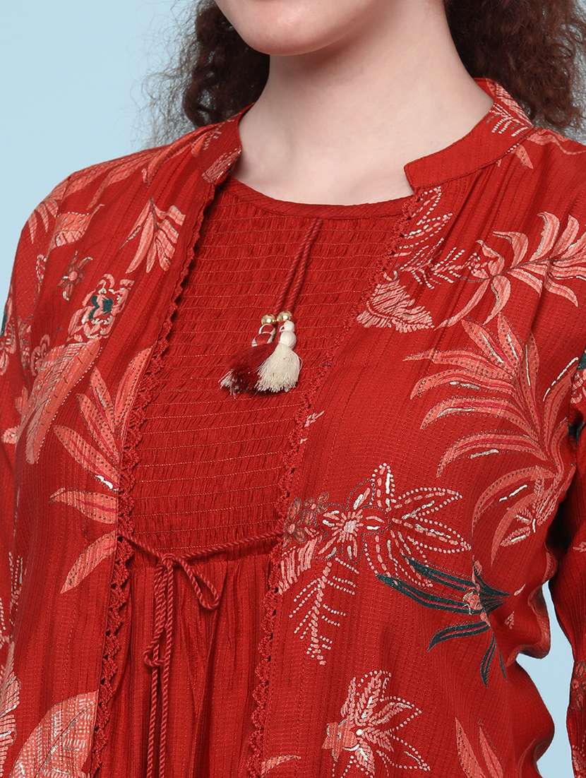 rust cotton flared kurta - 22331269 -  Standard Image - 5