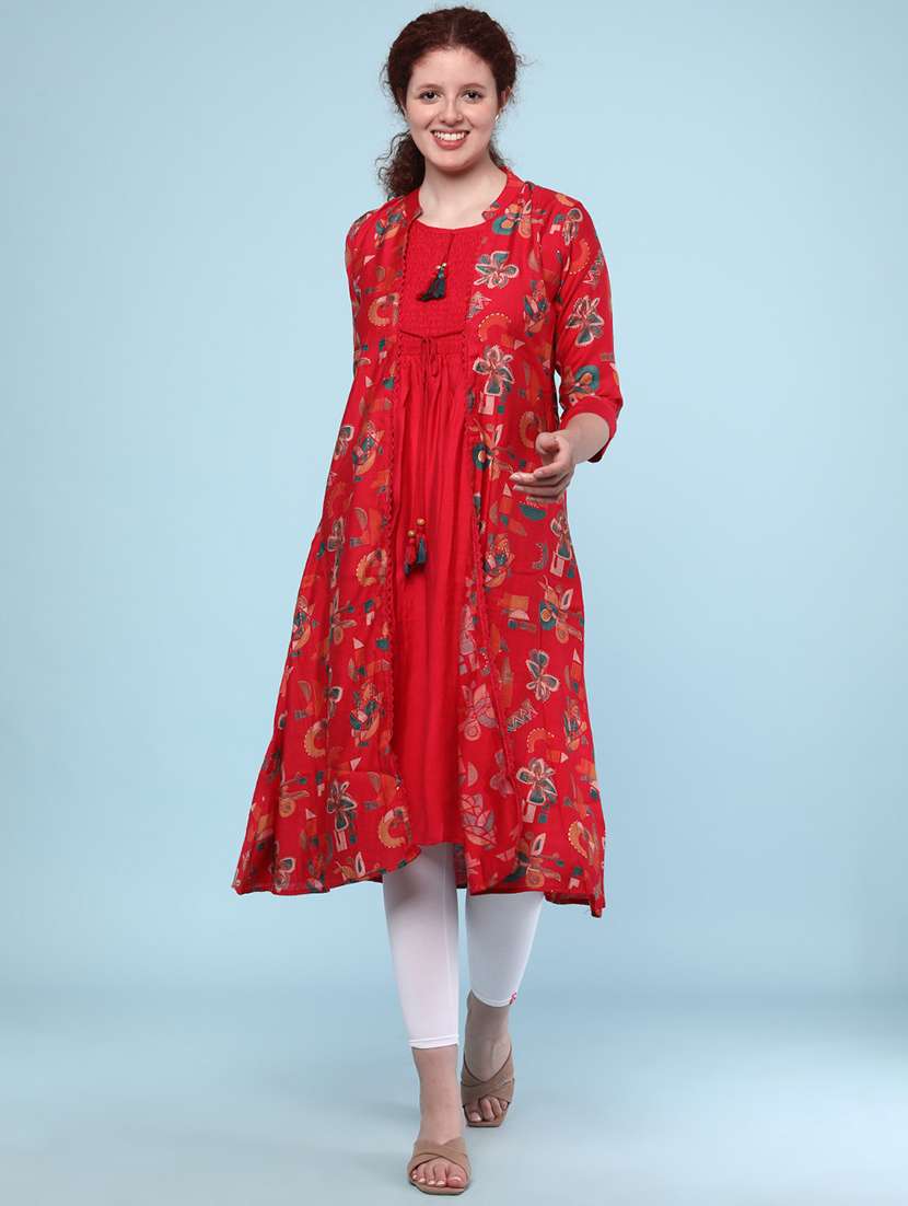 red cotton aline kurta