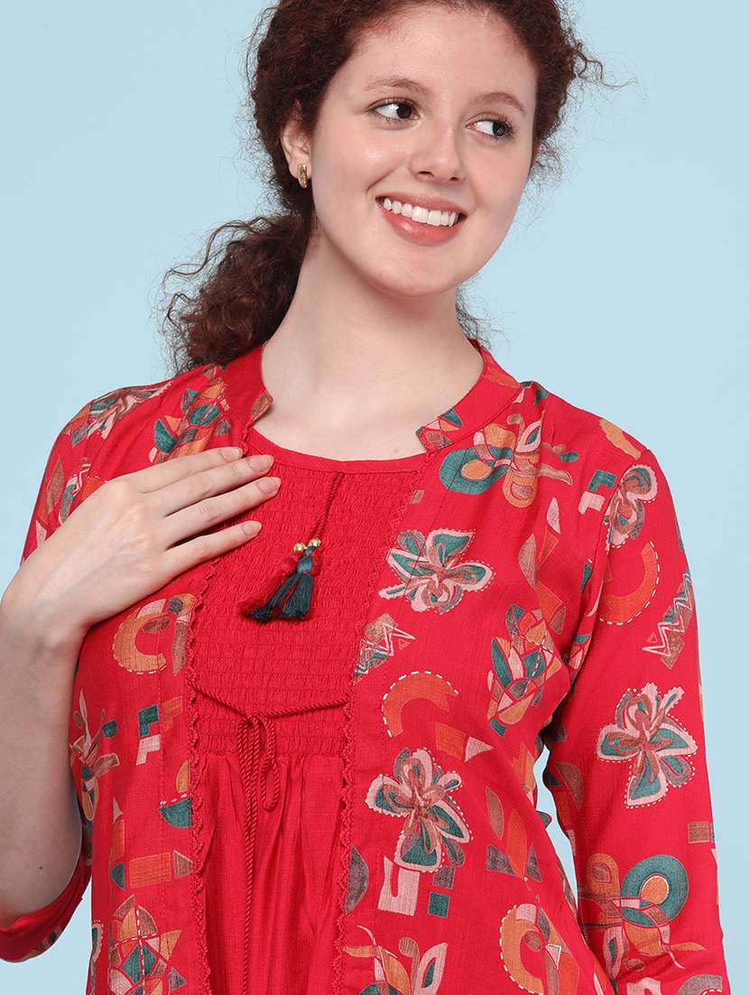 red cotton aline kurta - 22331270 -  Standard Image - 5