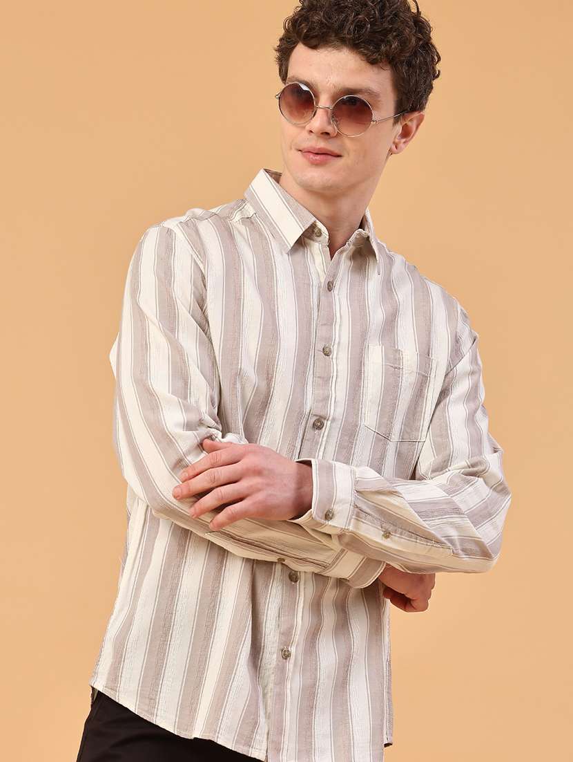 men striped long sleeve regular fit casual shirt