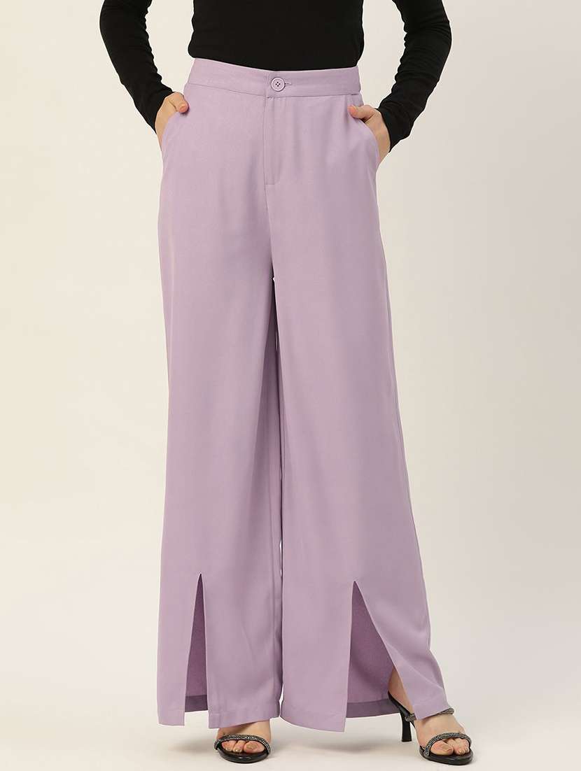 women solid high rise wide leg trouser