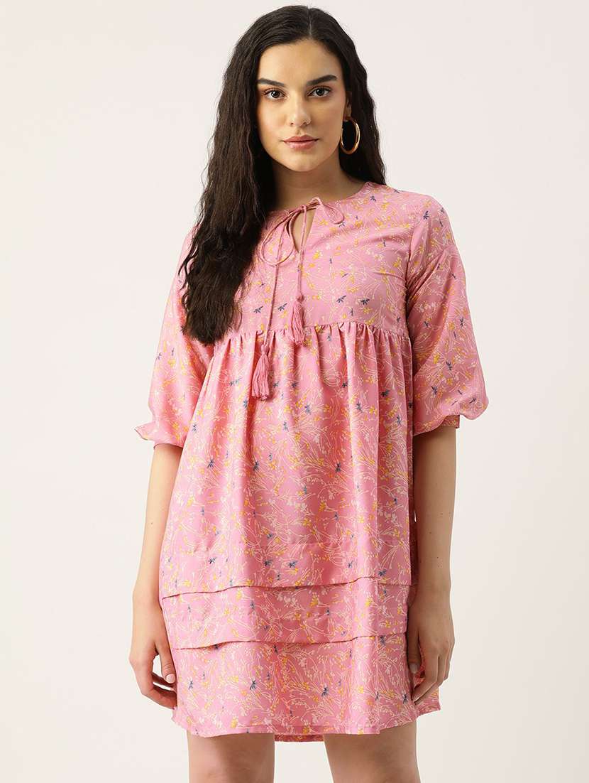 women printed three quarter sleeve a-line dress