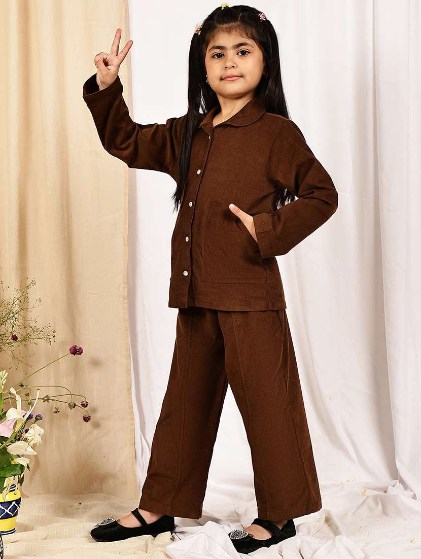 Girls Solid Full Length Co-ord Set - 22331417 -  Standard Image - 3