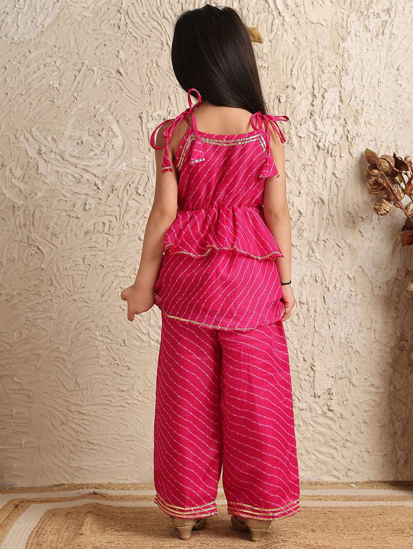 girls printed sleeveless kurta and palazzo set  - 22331427 -  Standard Image - 3