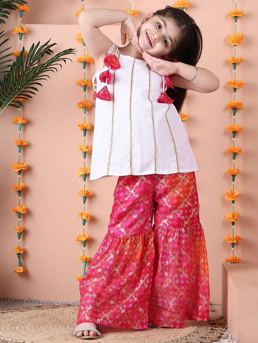 girls printed sleeveless kurta and sharara set  - 22331429 -  Standard Image - 3