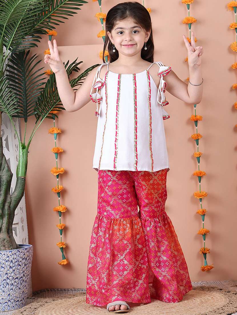 girls printed sleeveless kurta and sharara set  - 22331430 -  Standard Image - 3