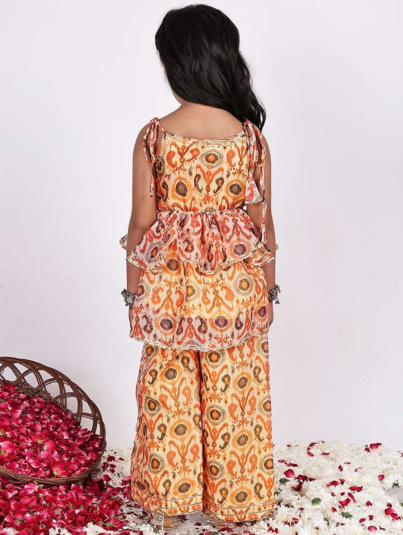 girls printed sleeveless kurta and palazzo set  - 22331434 -  Standard Image - 3