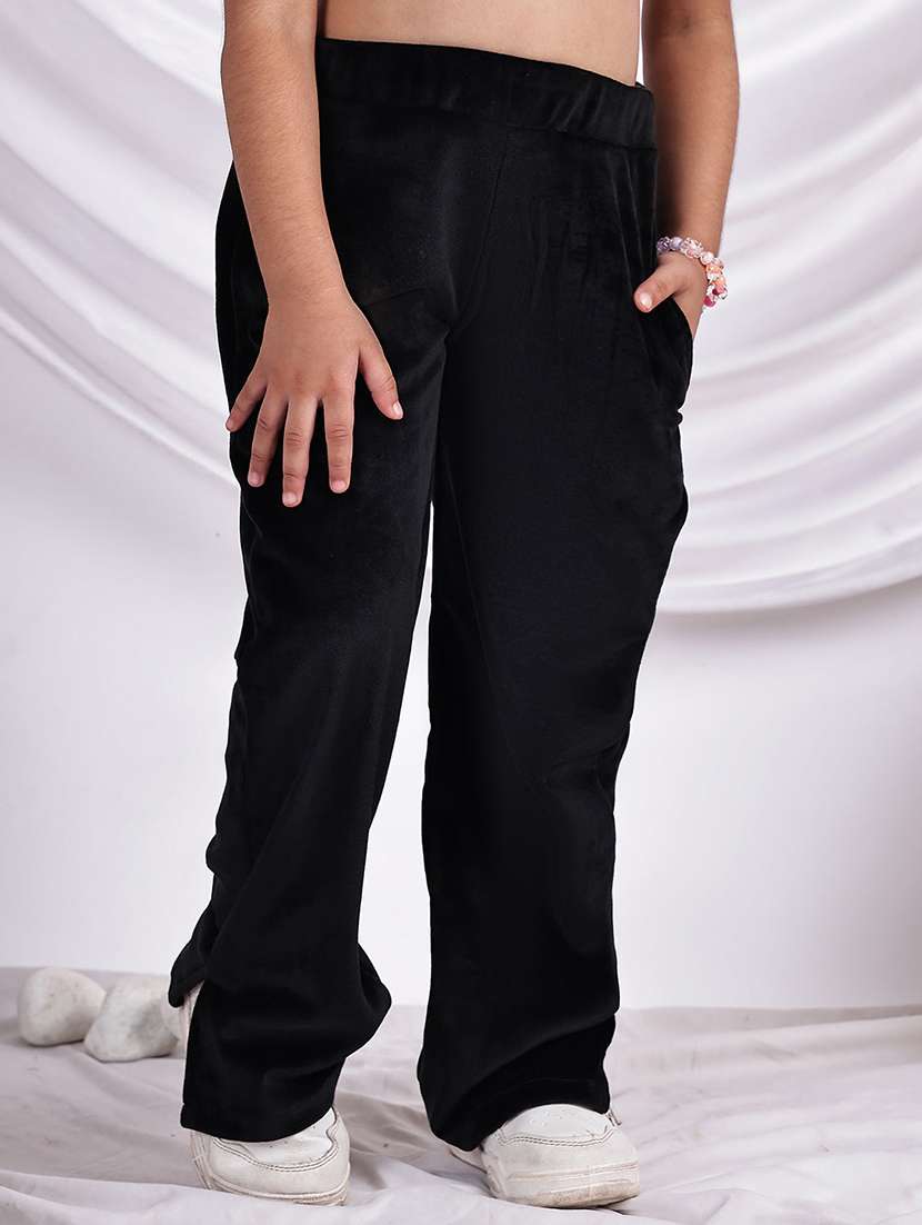 girls solid mid rise ruched straight trouser