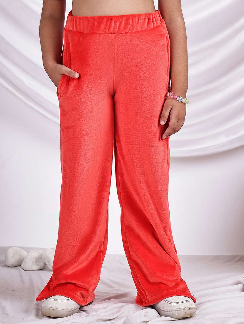 girls solid mid rise straight trouser