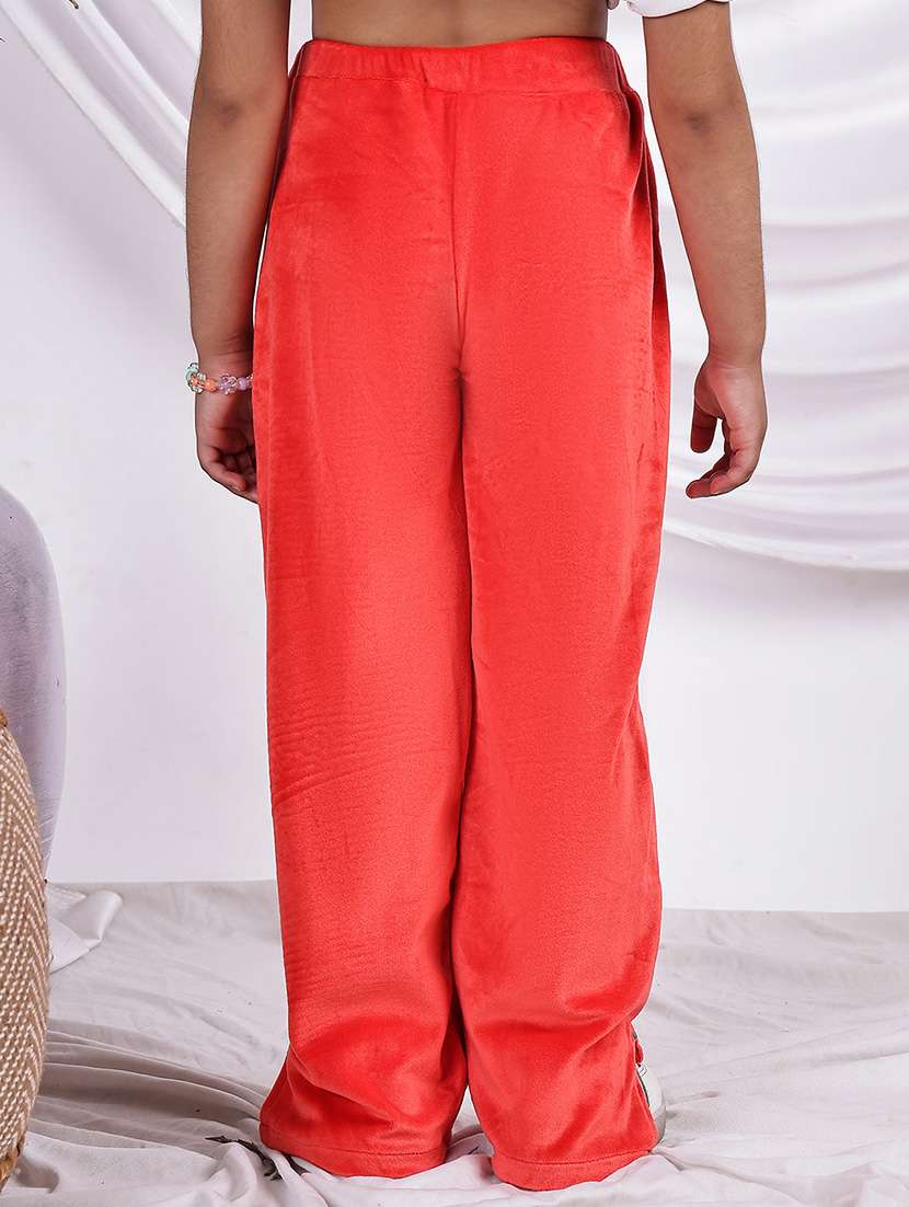 girls solid mid rise straight trouser - 22331436 -  Standard Image - 3