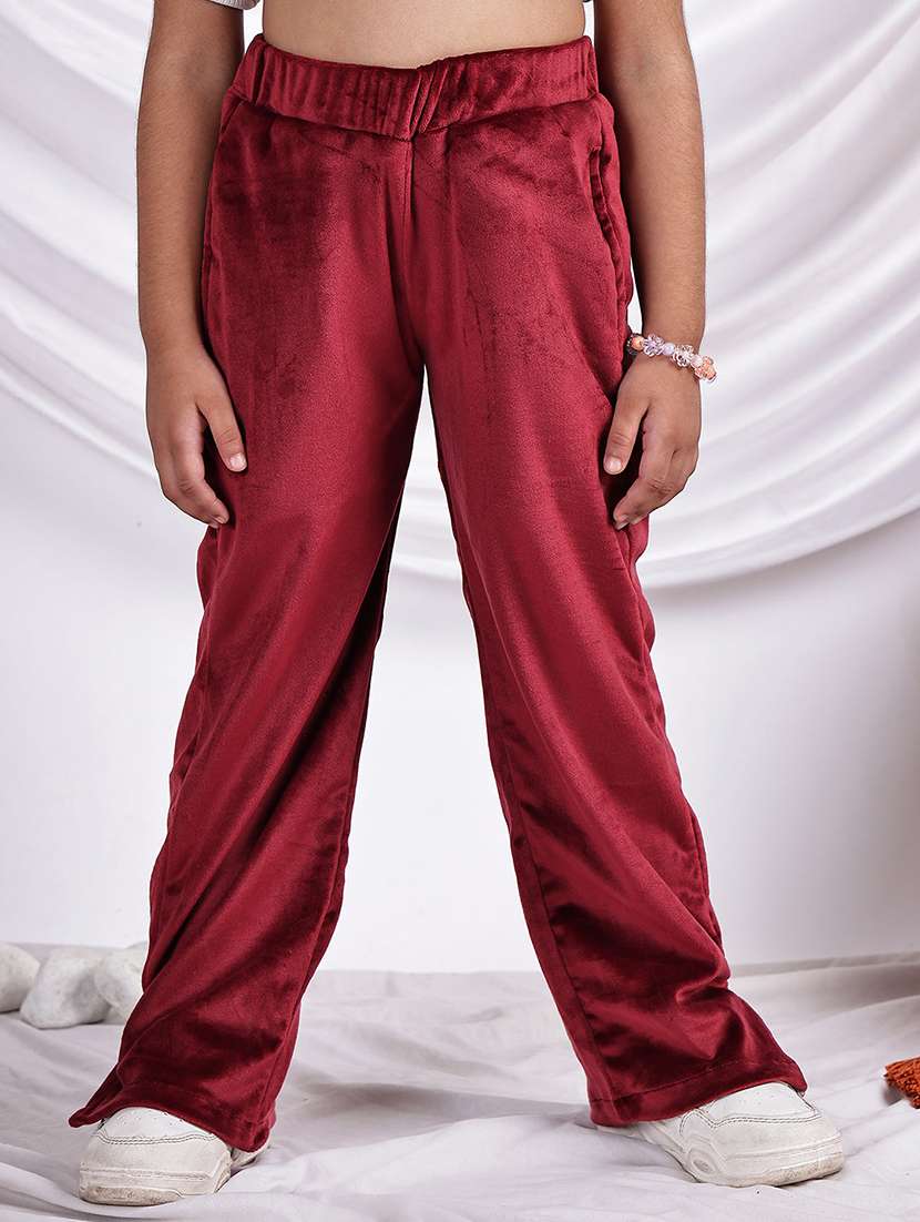 girls solid mid rise straight trouser