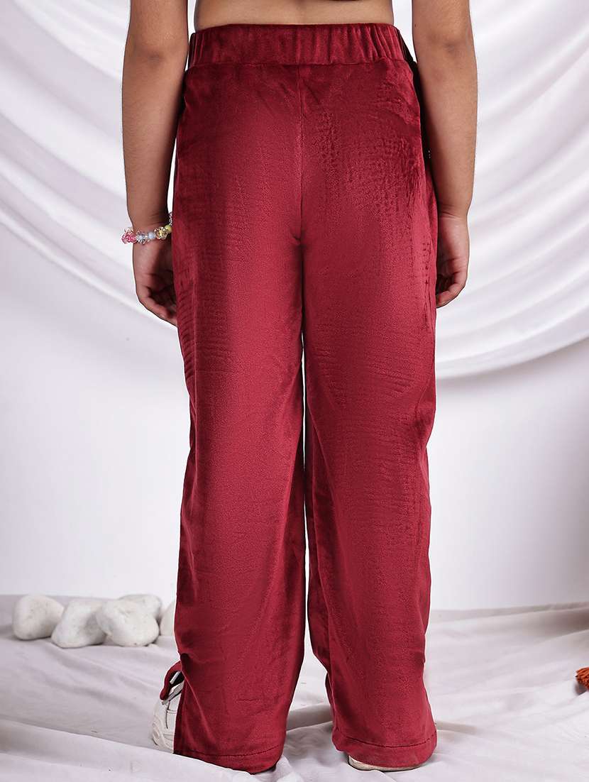 girls solid mid rise straight trouser - 22331437 -  Standard Image - 3
