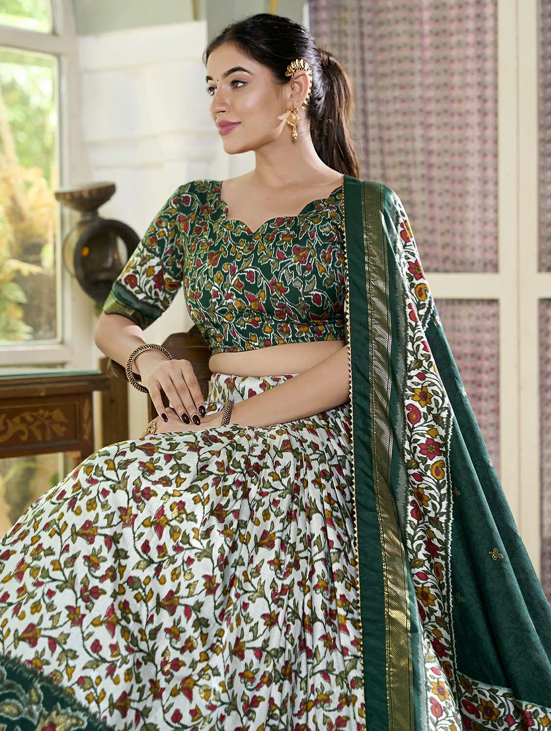 women printed semi-stitched flared lehenga - 22331471 -  Standard Image - 3