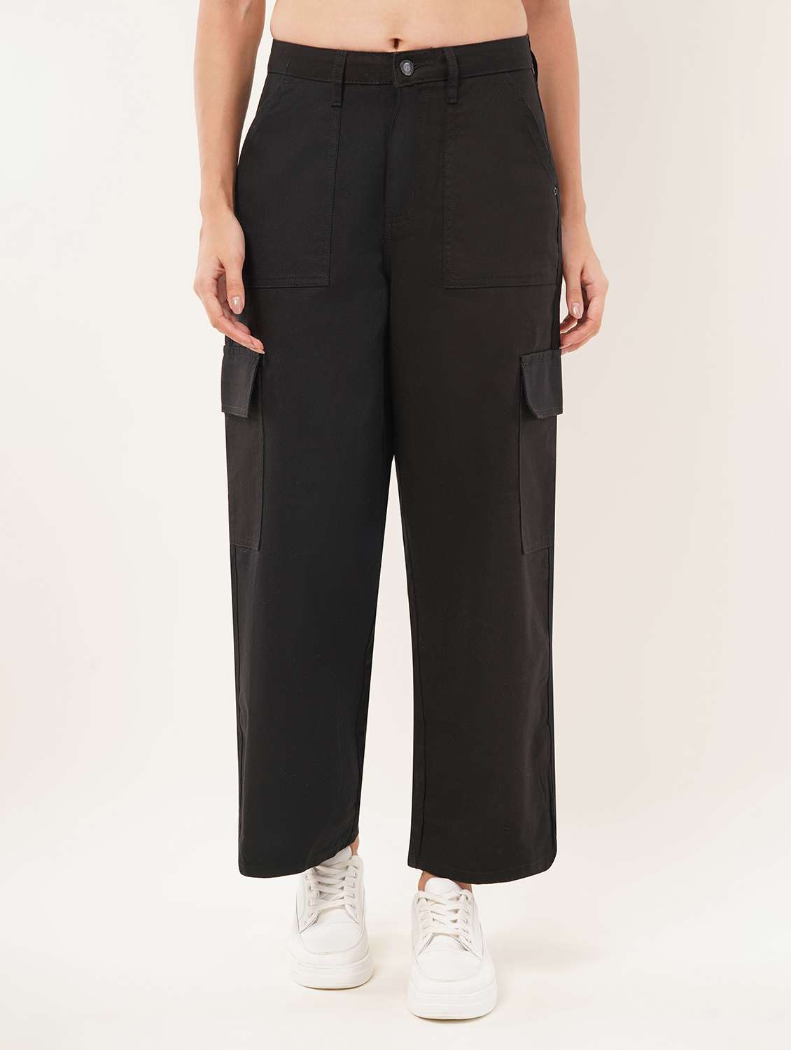 women solid mid rise cargo