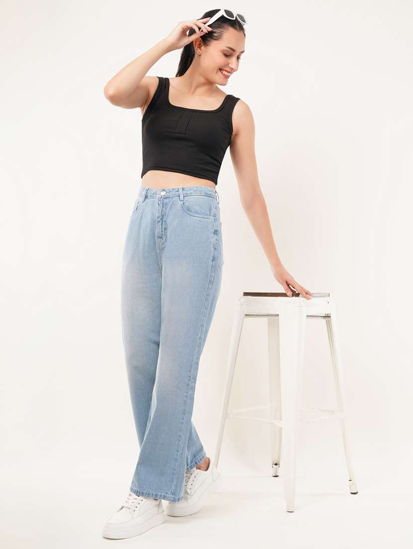 women solid mid rise wide leg jeans - 22331544 -  Standard Image - 3