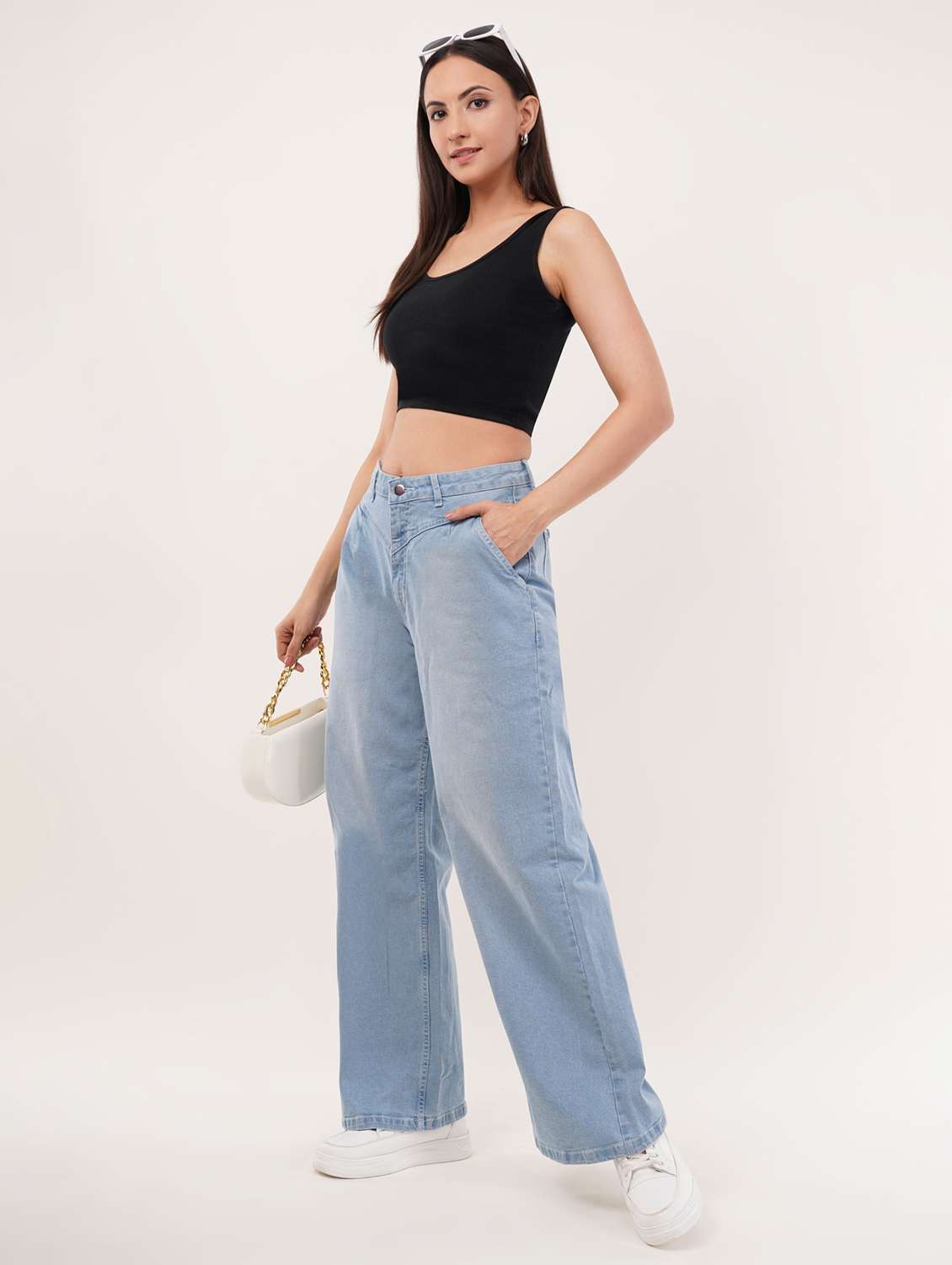 women solid high rise wide leg jean - 22331547 -  Standard Image - 3