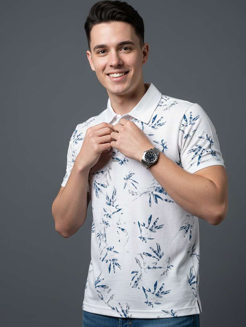 men printed short sleeve regular fit polo t-shirt