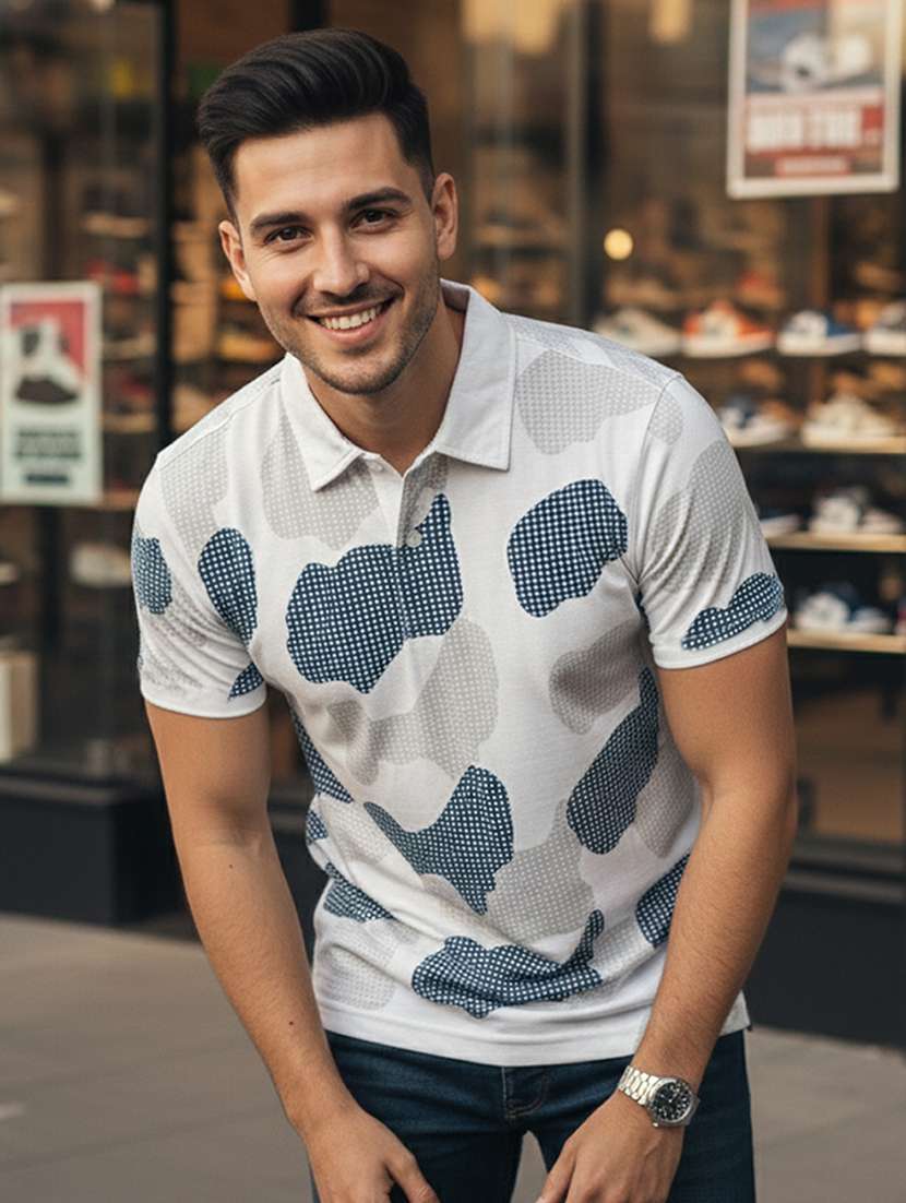 men printed short sleeve regular fit polo t-shirt