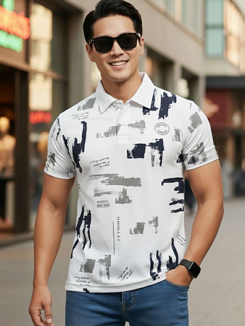 men printed short sleeve regular fit polo t-shirt