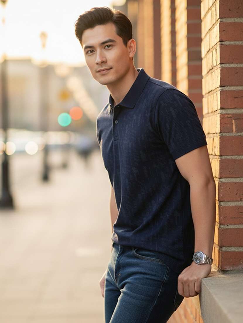 men printed short sleeve regular fit polo t-shirt