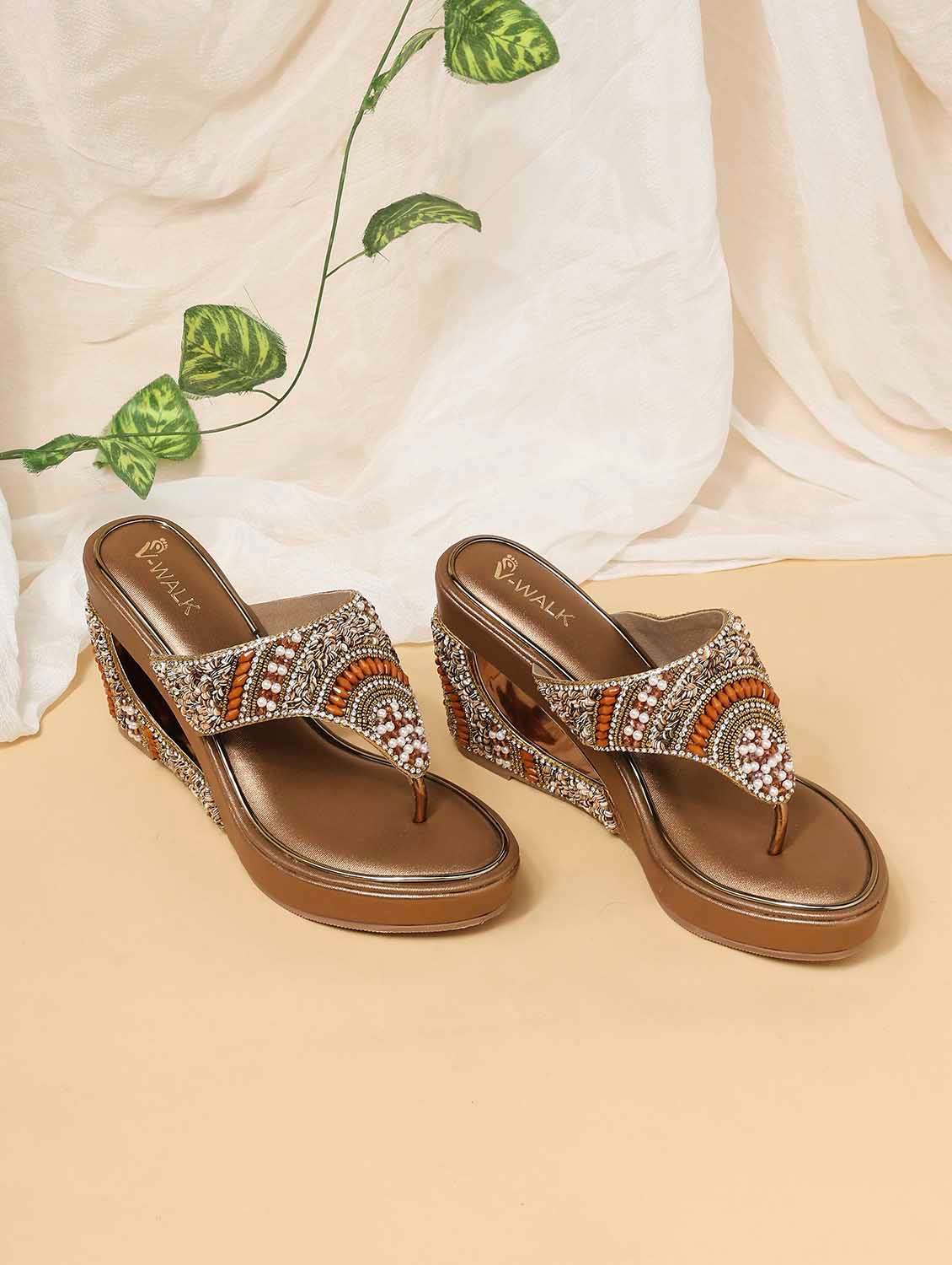 women embellished slip on wedges
