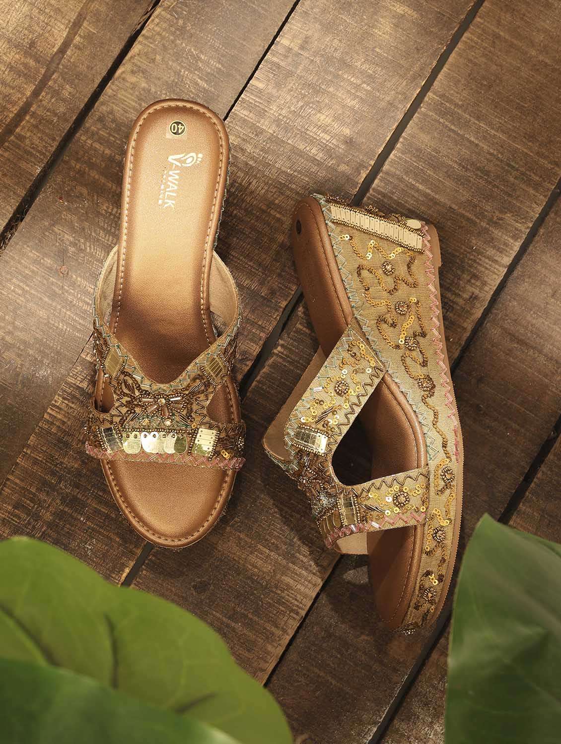 women embellished slip on wedges