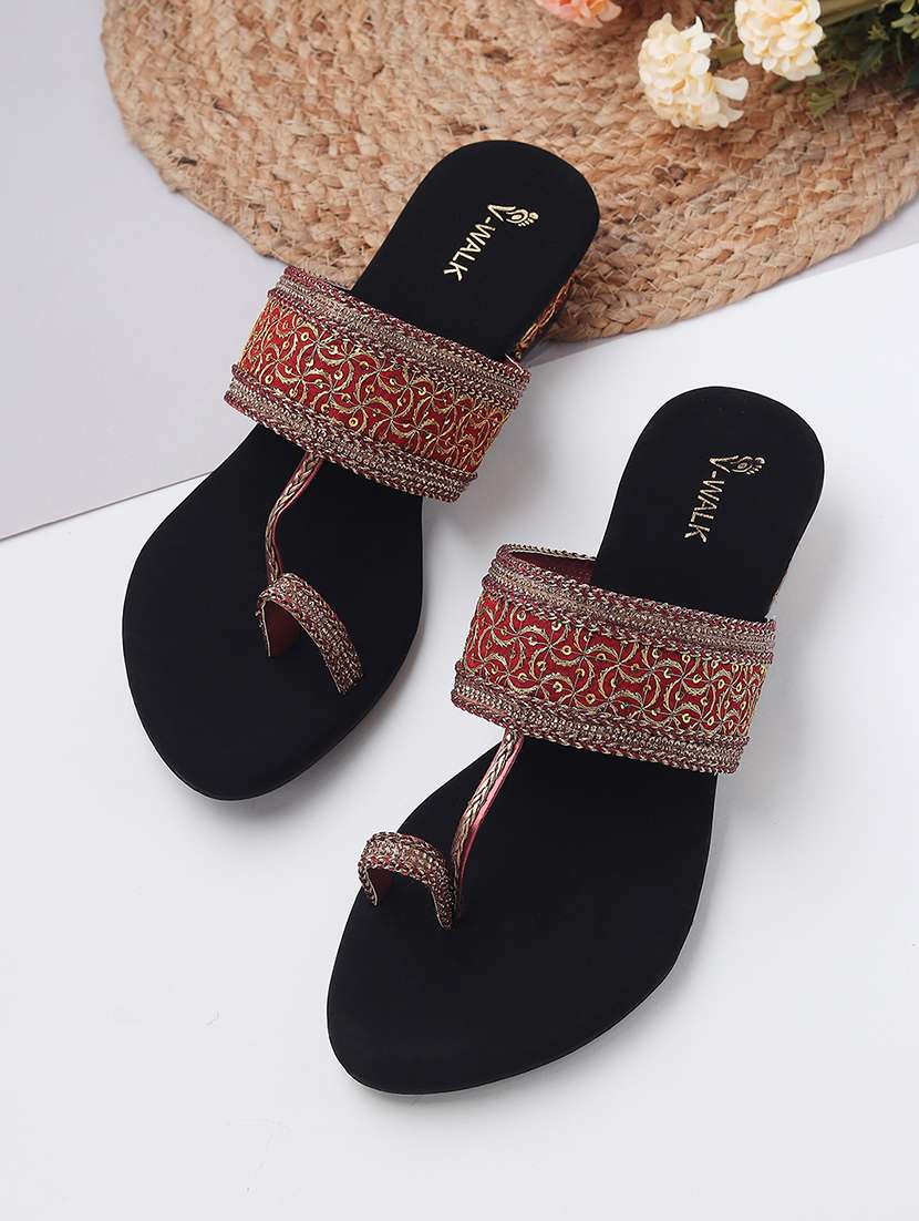 women embroidered one toe block heel 