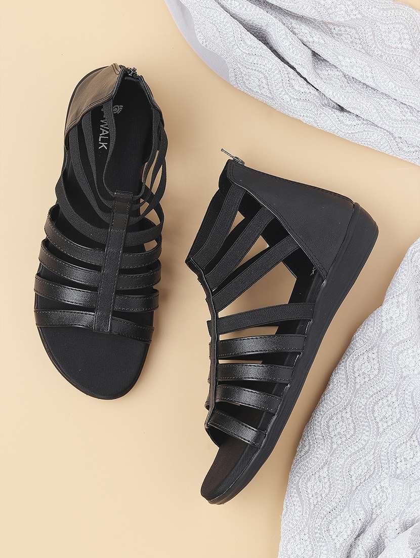 women solid zip clouser flat gladiator