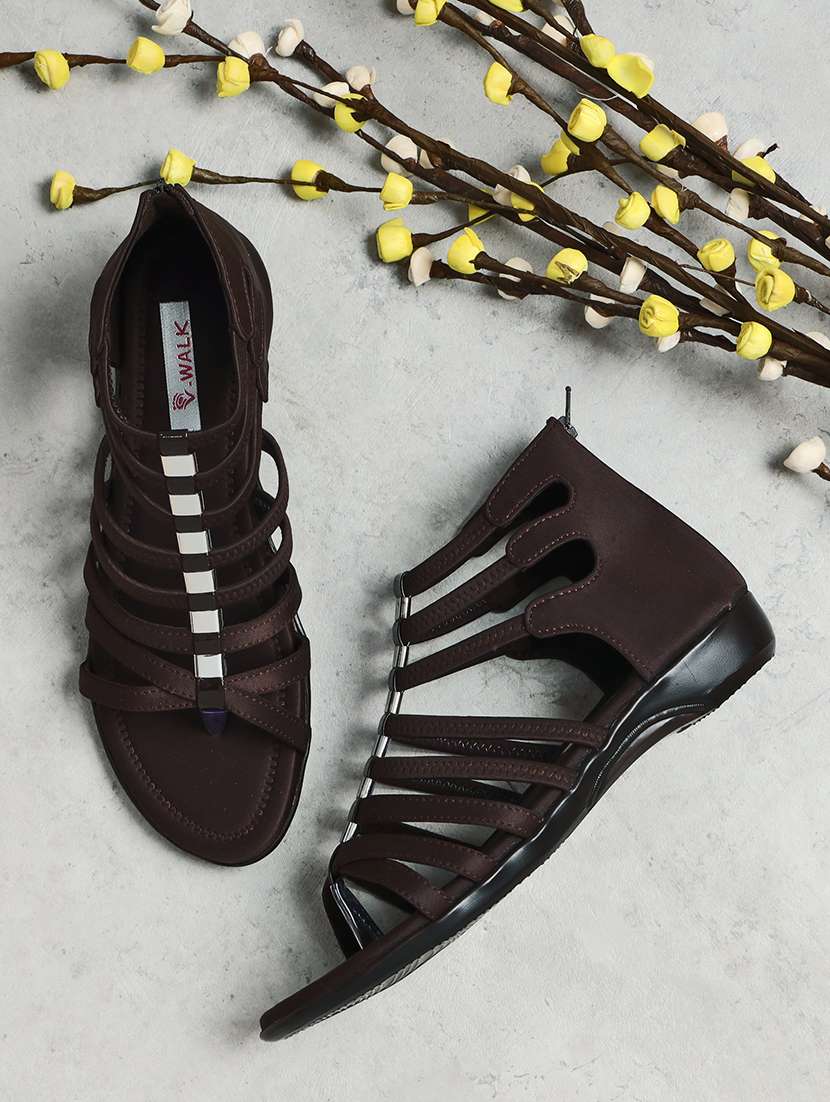 women solid zip clouser flat gladiator
