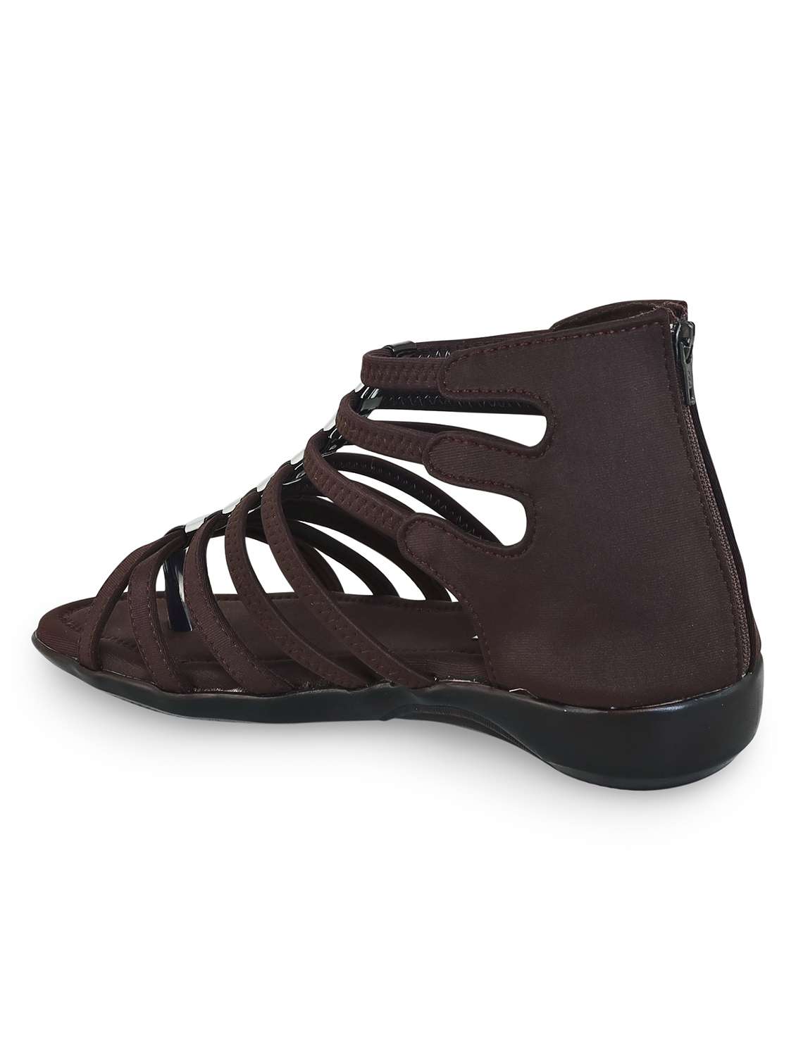 women solid zip clouser flat gladiator - 22331769 -  Standard Image - 3