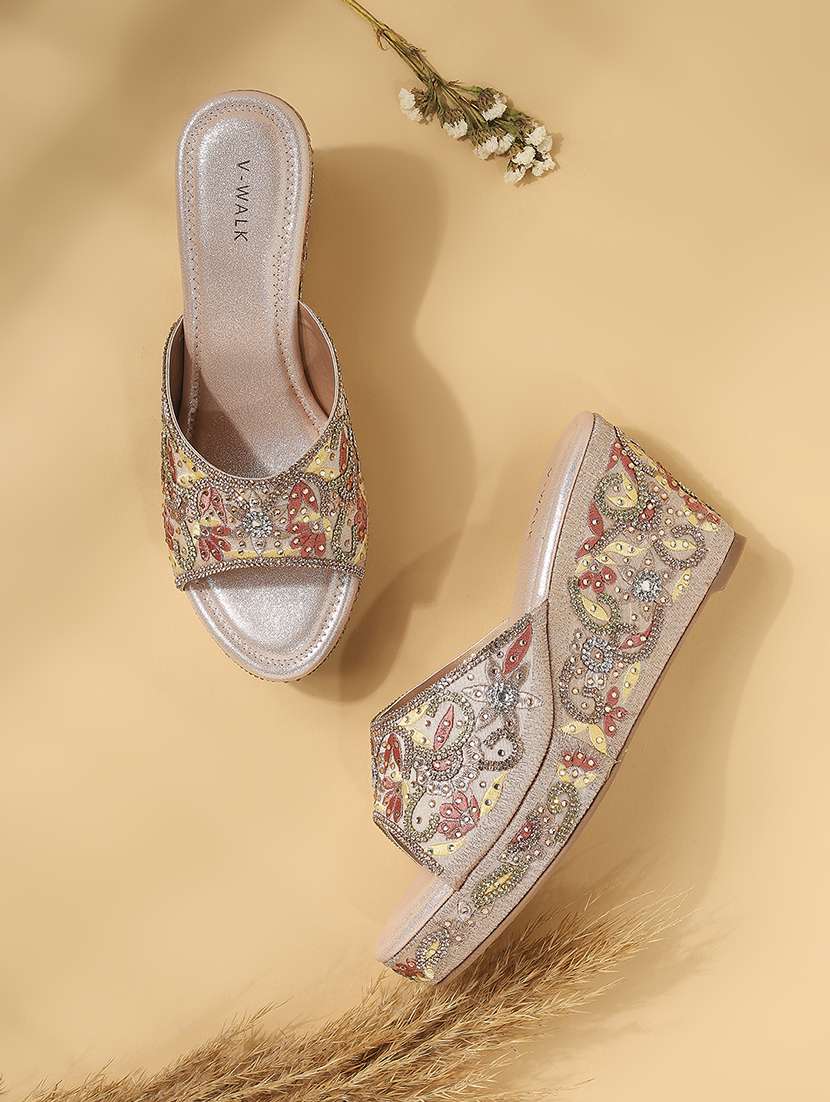 women embellished slip on wedges