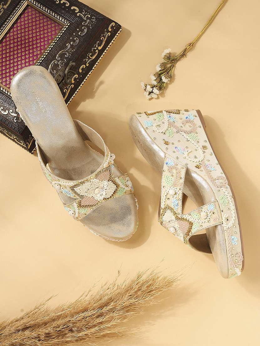 women embellished slip on wedges