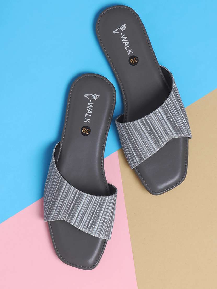 women solid slip on flat sandal