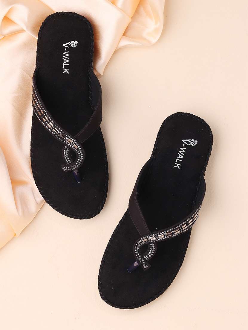 women embellished slip on flat sandal